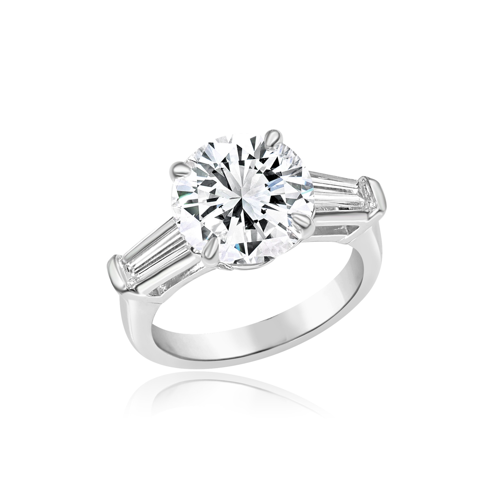 PLATINUM 4.51CT ROUND DIAMOND RING WITH TAPERED BAGUETTE DIAMONDS 2TB=.83CT
