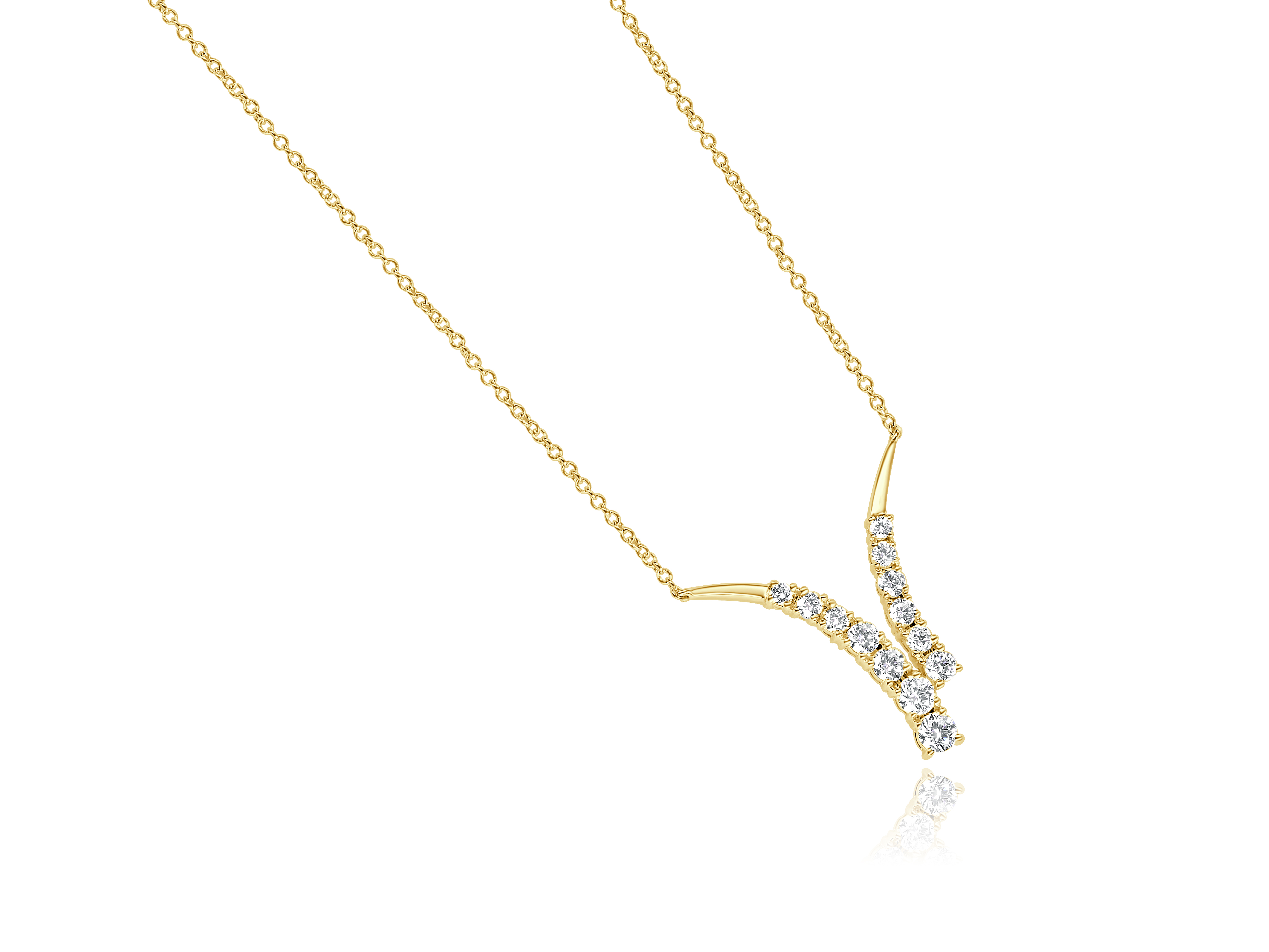 14KY GOLD "V" DIAMOND NECKLACE 13D=.47CT 18"