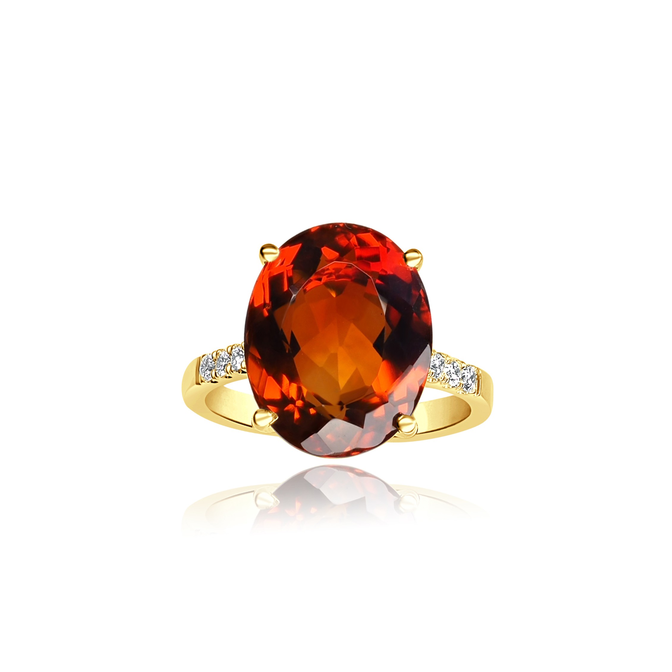 14KY GOLD OVAL MADEIRA CITRINE RING 9.18CT 8D=.18CT