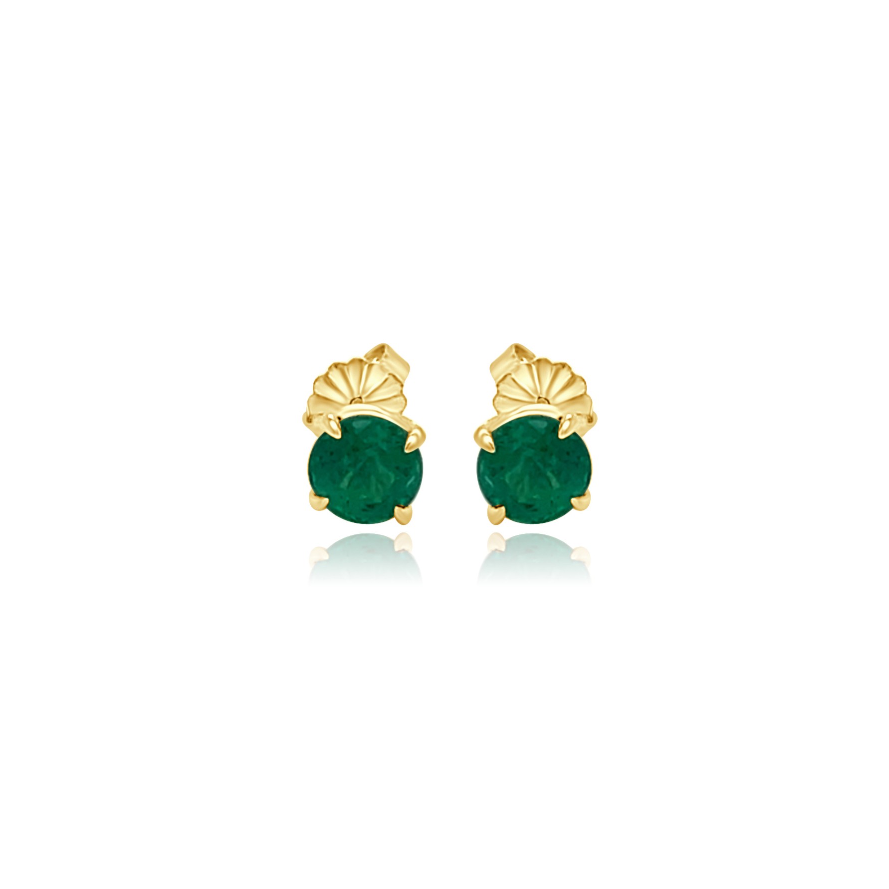 14KY GOLD ROUND EMERALD STUD EARRINGS 1.74CT