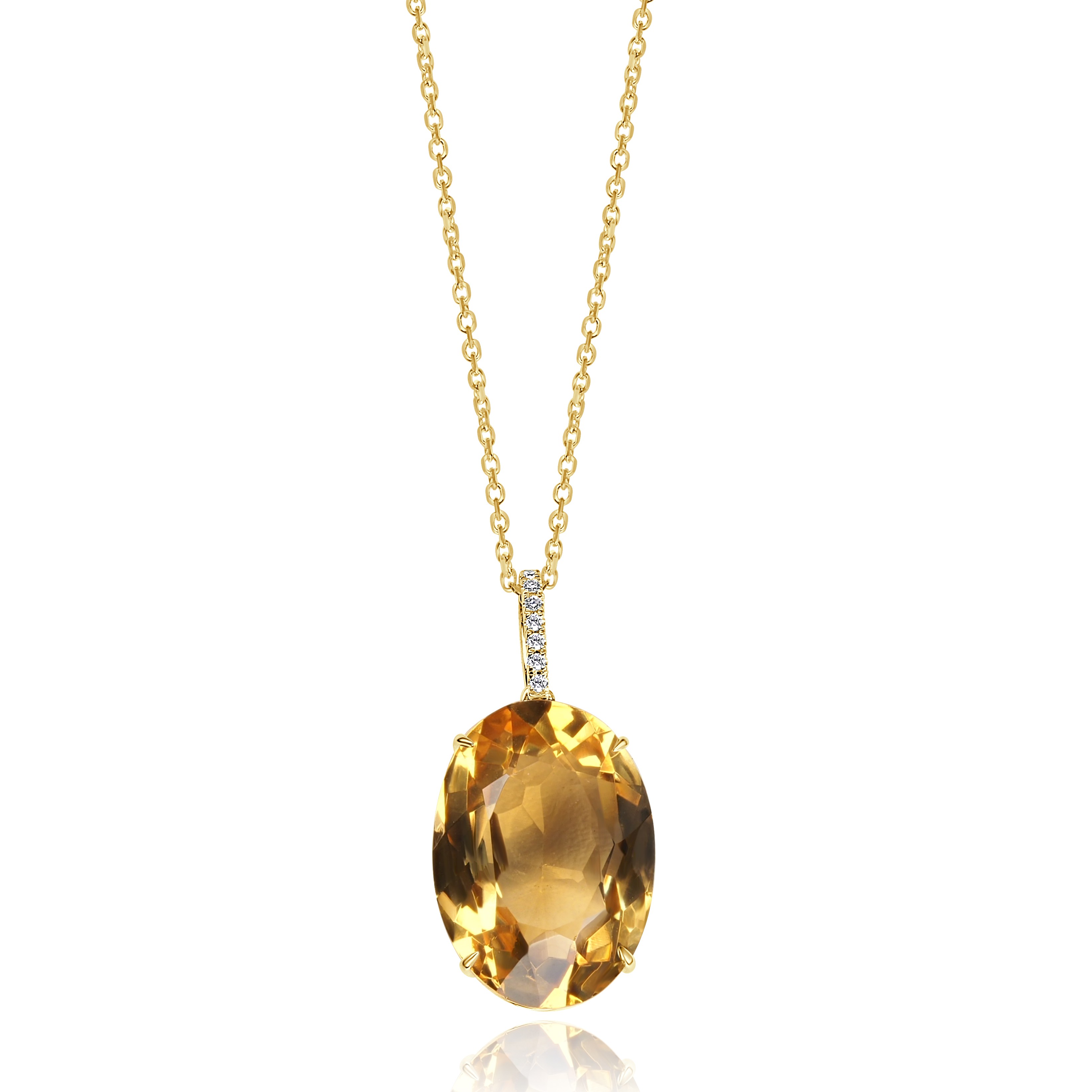 14KY GOLD 18.39CT OVAL CITRINE PENDANT 7D=.07CT 16"