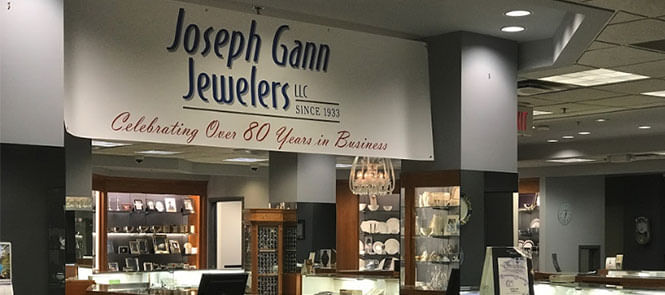 Joseph Gann Jewelers store interior showcasing luxury jewelry displays